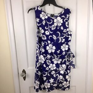 Hawaiian Wrap Dress Sleeveless Back zipper Blue White Tropical size L